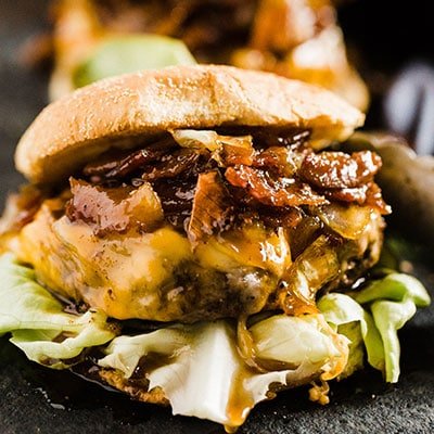 Caramelized Onions and Bacon Whiskey Sauce Hamburger