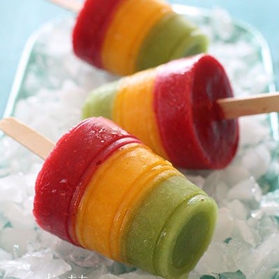 Frozen Mango, Kiwi, Raspberry Pops