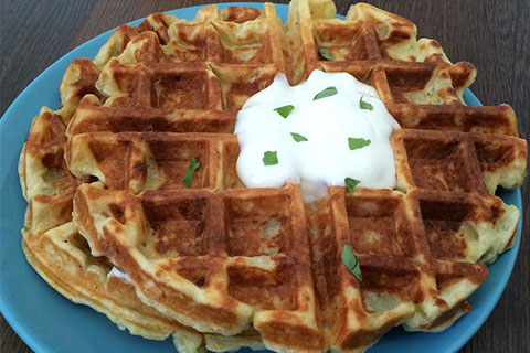 Mashed Potato Waffles with Onions, Cheese & Chives