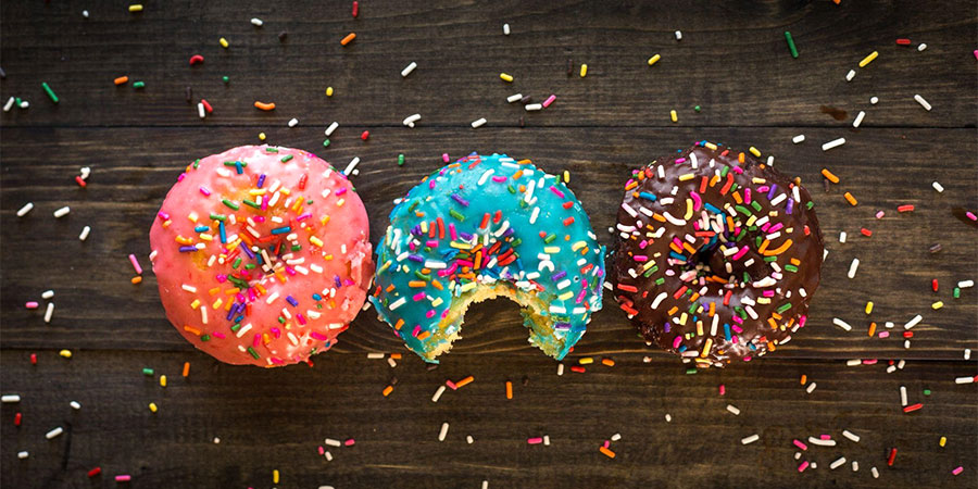 Red, Blue, & Brown Sprinkled Donuts