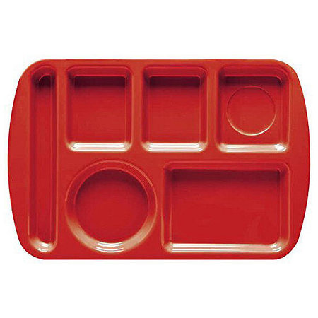 GET TL-151-R, 14 1/2 x 10 Melamine 6 Compartment Cafeteria Tray, Red  (12/Case)