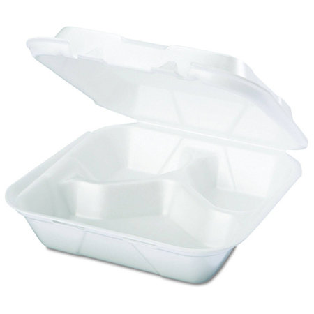 Hinged Container, 8 x 8, White, Foam, 3-Compartment, (200/Case), Genpak  SN243