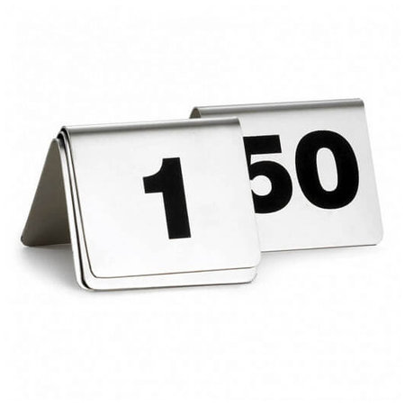 thumbnail image 2 of TableCraft TC150 Stainless Steel Number Tents 1-50 | Double-Sided Table Signs For Restaurants Cafes 2 of 3