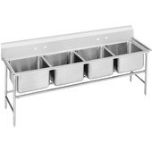 9-44-96 Advance Tabco, 113" Four Compartment Sink w/ No Drainboard, Super Saver