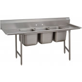 9-63-54-24RL Advance Tabco, 109" Three Compartment Sink w/ 2 Drainboards, Super Saver