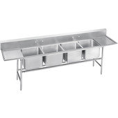 9-24-80-18RL Advance Tabco, 126" Four Compartment Sink w/ 2 Drainboards, Super Saver