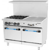 TARG-4B24G Radiance, 235,000 Btu Gas Restaurant Range, 4 Burner, Standard Oven, 24" Thermostatic Griddle, Radiance Series