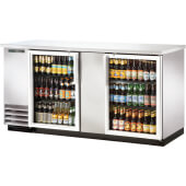 TBB-3G-S-HC-LD True, 69" 2 Glass Door Back Bar Cooler, Stainless Steel