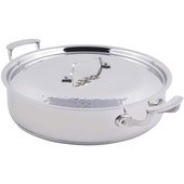 60030HFHL Bon Chef, 6 Quart Cucina Brazier Pan, Stainless Steel, Hammered Finish w/ Hinged Lid