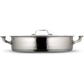 60032HFHL Bon Chef, 9 Quart Cucina Brazier Pan, Stainless Steel, Hammered Finish w/ Hinged Lid