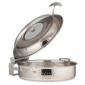 60032HFSHL Bon Chef, 9 Quart Cucina Brazier Pan, Stainless Steel, Hammered Finish w/ Slow Down Hinged Glass Lid