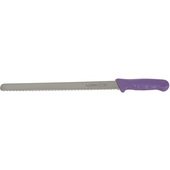 KWP-121P Winco, 12" Stäl Stainless Steel Serrated Bread Knife w/ Purple Allergen Free Handle