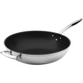 5724102 Browne Foodservice, 12" Thermalloy Induction Ready Stainless Steel Wok w/ Excalibur Non-Stick Coating
