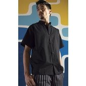 0921-BK Uncommon Threads, Unisex Poplin Black Mandarin Collar Chef Shirt