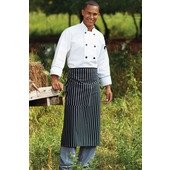 3052-CS Uncommon Threads, Poly-Cotton Full Bistro Apron w/ Pocket, Black w/ Chalk Stripe