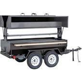 300790CMB Big John, 144" Towable Double Door Outdoor Charcoal Grill w/ Wood Cutting Boards & 13" Tires, 8DDG Combo
