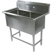 2PB1620 John Boos, 37" Two Compartment Sink, No Drainboard, 12" Deep Bowls, Pro-Bowl Series