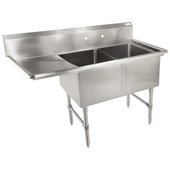 2B16204-1D18L-X John Boos, 54" Two Compartment Sink w/ 1 Drainboard, 14" Deep Bowls, B Series