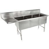 3B184-1D18L-X John Boos, 76" Three Compartment Sink w/ 1 Drainboard, 14" Deep Bowls, B Series