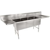 3B18244-2D24-X John Boos, 105" Three Compartment Sink w/ 2 Drainboards, 14" Deep Bowls, B Series