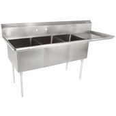 E3S8-1824-14R24-X John Boos, 80" Three Compartment Sink w/ 1 Drainboard, 14" Deep Bowl, E Series