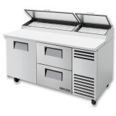 TPP-AT-67D-2-HC True, 67" 1 Door, 2 Drawer Pizza Prep Table, (9) 1/3 Size Pans