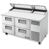 TPP-AT-67D-4-HC True, 67" 4 Drawer Pizza Prep Table, (9) 1/3 Size Pans