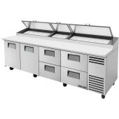 TPP-AT-119D-4-HC True, 119" 2 Door, 4 Drawer Pizza Prep Table, (15) 1/3 Size Pans