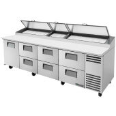 TPP-AT-119D-6-HC True, 119" 1 Door, 6 Drawer Pizza Prep Table, (15) 1/3 Size Pans