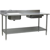 PT 3072 Eagle Group, 72" x 30" Stainless Steel Work Table Prep Station w/ Sink & Drawer, Spec-Master Series