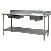 PT 3072-R Eagle Group, 72" x 30" Stainless Steel Work Table Prep Station w/ Sink & Drawer, Spec-Master Series