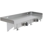 PB-MSS824-X John Boos, 24" x 8" Solid Wall Mount Utility Shelf w/ Hooks & Mop Holders, Stainless Steel