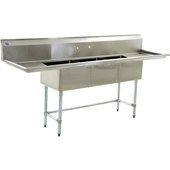 BPS-2472-3-24-FC BlendPort, 120" Three Compartment Sink w/ 2 Drainboards, 14" Deep Bowls