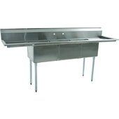 BPS-1854-3-18-FE BlendPort, 90" Three Compartment Sink w/ 2 Drainboards, 12" Deep Bowls