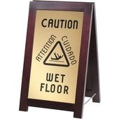 851-WET Cal-Mil, 20" Gold Double Sided Mahogany Wet Floor Sign, English/Spanish