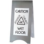 852-55 Cal-Mil, 22" Stainless Steel Double Sided Wet Floor Sign, English/Spanish