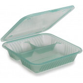 EC-16-JA GET, 9" x 9" x 3 1/2" Eco-Takeout's Reusable 3-Compartment Food Container, Jade (12/pk)