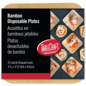 BAMDSP35 TableCraft, 3 1/2" x 3 1/2" Bamboo Disposable Plate, Natural Finish (25/pk)