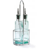 H918N TableCraft, 8 1/2 oz Embracing Glass Cruet Set w/ Stainless Steel Pourers & Chrome Plated Rack