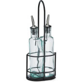 H918NBK TableCraft, 8 1/2 oz Embracing Glass Cruet Set w/ Stainless Steel Pourers & Metal Rack