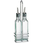 H9085N TableCraft, 8 1/2 oz Prima™ Glass Cruet Set w/ Pourers & Chrome Plated Rack