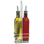H916N TableCraft, 16 oz Square Glass Cruet Set w/ Pourers & Chrome Plated Rack