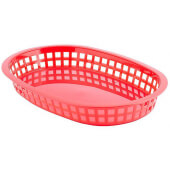 1076R TableCraft, 10 1/2" x 7" Oval Chicago Fast Food Serving Basket, Red