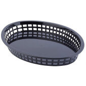 1086BK TableCraft, 12 3/4" x 9 1/2" Oval Texas Platter Fast Food Serving Basket, Black