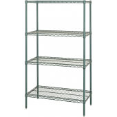 WR74-1836P Quantum Food Service, 36" x 18" x 74" Green Epoxy Starter Wire Shelving Unit, 4 Shelves