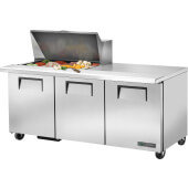 TSSU-72-15M-B-HC True, 72" 3 Door Mega Top Sandwich / Salad Prep Table, (15) 1/6 Size Pans