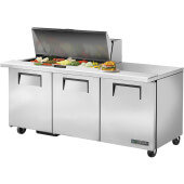 TSSU-72-18M-B-HC True, 72" 3 Door Mega Top Sandwich / Salad Prep Table, (18) 1/6 Size Pans