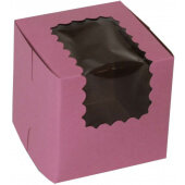 444W-195 BOXit, 4" x 4" x 4" Windowed Paperboard Cupcake Box, Pink (200/case)