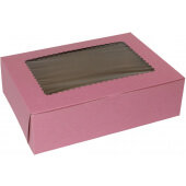 14104W-195 BOXit, 14" x 10" x 4" Windowed Paperboard 1/4 Size Sheet Cake / Cupcake Box, Pink (100/case)