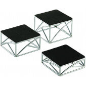 CR3 TableCraft, 3-Piece Square Chrome Plated Display Riser Set w/ Rubber Tops, Black